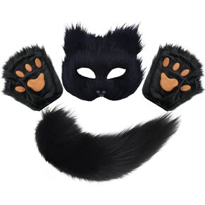 Lupidyyxun Therian Mask and Tail Set for Girl Women Furry Fox Mask and Paws for Costome