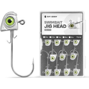OJY&DOIIIY Swimbait Jig Heads with Chartreuse Fish Eye, 1/8 3/16 1/4 3/8 1/2oz Jigheads for Freshwater&Saltwater Fishing 15-Pack