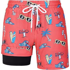 HASMES Boys Swim Trunks with Compression Liner Kids Bathing Suit Quick Dry Board Shorts Swimsuit for Teen 5-14Y