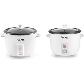 AROMA® Rice Cooker, 8-Cup (Uncooked) / 16-Cup (Cooked), Pot-Style Rice Cooker and Soup Warmer with One-Touch Control, 4 Qt, White, ARC-368NG