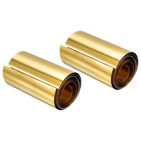 uxcell Brass Sheet Roll, 2Pcs 0.02x100x1000mm Brass Foil Roll Brass Strip Gold for Crafts, Electrical Repairs, Grounding