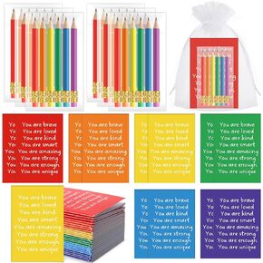 Spakon 24 Sets End of the Year Gifts for Students 24 Small Notepads Rainbow Notepads Inspirational Mini Journals 24 Pack Rainbow Pencil Rainbow Colored Pencil and Gift Bag Back to School Gifts for Kid