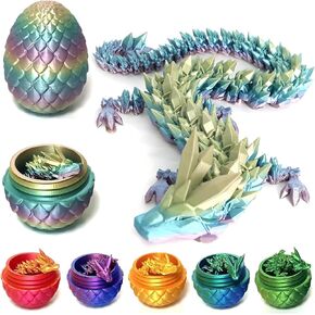 HEFANDAISHU 3D Printed Dragon Fidget Toys Dragon Egg 12inch Flexible Dragon Toy 3D Printed Dragon Egg with Articulated Dragon Inside Fidget Toys for Autism/ADHD Easter Toys Gifts(RainbowMulti)