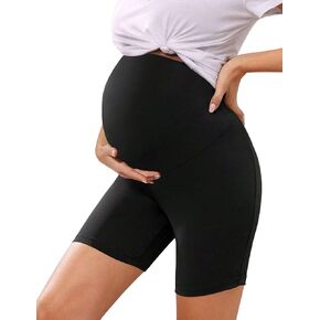 KIM S Plus Size Black Maternity Biker Shorts Over The Belly Pregnancy Yoga Athletic Shorts Leggings (Black XL
