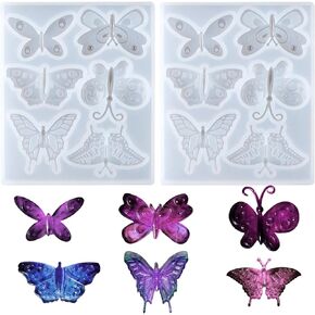 2 Pack Butterfly Silicone Mold Butterfly Epoxy Resin Mold Butterfly Resin Mold 6 Styles Butterfly Jewelry Pendant Mold for Keychain Earring Necklace Brooch Crafts DIY