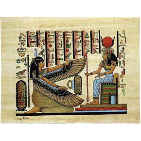 DISCOVERIES EGYPTIAN IMPORTS Painted Papyrus - Ma'at and Isis - 7.75 inches by 10.75 inches