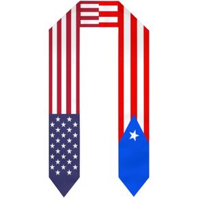 DABOYOZHZH Puerto Rico Mix USA United States Flag Graduation Stoles Shawl Sash Scraf For Study Aboard International Students Graduation's Day