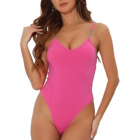Allegra K Leaotard Bodysuit for Women's Cotton Sleeveless Heart Straps V-Neck Cami Tops