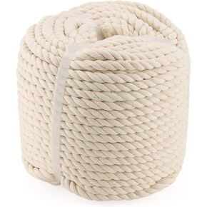 LEXININ 10mm x 196 Feet White Cotton Rope, Natural Thick Twisted Rope, Macrame Cord Soft Braided Rope Cord for Crafts, Decorative, Knitting