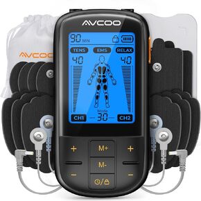 AVCOO 3-in-1 TENS Unit Muscle Stimulator with 30 Modes, 40 Intensities TENS Machine for Gradual Back Pain Relief Therapy, Rechargeable EMS Unit Massager with 12 TENS Electrode Pads, a Storage Bag