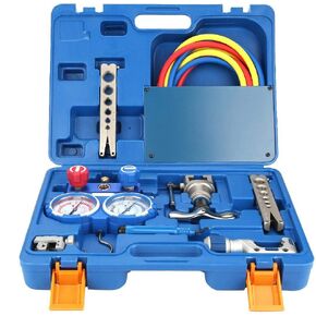 Refrigeration Tools Refrigeration Kit, 1/4"- 3/4" Refrigeration Tool Kit Manifold Gauge Set with Pipe and Cutter, Diagnostic Tool Kit for Refrigeration with Box