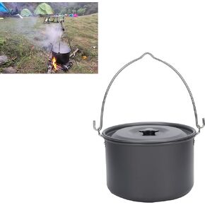 SelWatty Camping Cooking Pot Hanging Pan Cookware Portable Aluminum Alloy Cooking Pan for Outdoor Picnic Hiking BBQ for 5-8 Person