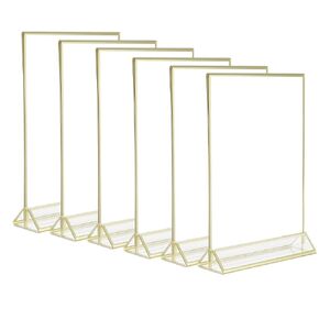 Cq acrylic 6Pack 5x7 Acrylic Menu Holders,Clear Acrylic Double Sided Frames Display Sign Holder with Vertical Stand and 3mm Gold Border