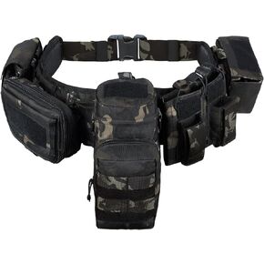 BOMTURN Tactical Battle Belt Military Molle War Duty Belt Law Enforcement for Police Army 7 in 1 Set