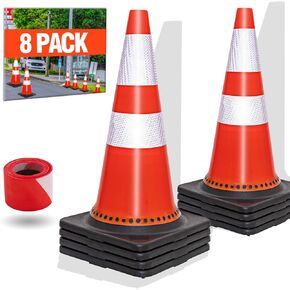 مخاريط السلامة المرورية مقاس 28 بوصة، مخاريط وقوف السيارات مع أطواق عاكسة، مخاريط برتقالية للسلامة على الطرق، أماكن وقوف السيارات، مخاريط البناء، 8 عبوات من مخاريط الحذر البلاستيكية للتدريب على القيادة in Kuwait