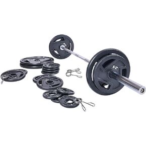 Signature Fitness Cast Iron Olympic 2-Inch Weight Plates Including 7FT Olympic Barbell, 130-Pound, 300-Pound or 325-Pound Set, Multiple Packages