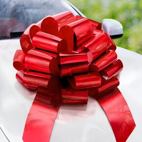 Claev Big Car Bow (Metallic Red, Round, 23 inch), Shiny Bow for Giant Gifts, All-Weather Christmas Decoration