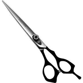 Fenice Peak 7'' Dog Straight Scissors for Grooming Heavy and Anti-Slip Black Handler 440C Stainless Steel Professional Pet Trimming Scissors Sharp Blades Cutting for Dogs and Cats
