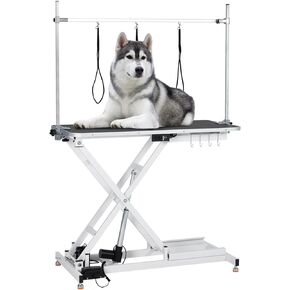 47“ Electric Lift Dog Grooming Table (Black), Heavy Duty Electric Grooming Arm Table for Pets & Large Dogs Adjustable Height: 9.4"-39.4" Non-slip Desktop with Gantry Crane Set, Fixture *4 Noose*2
