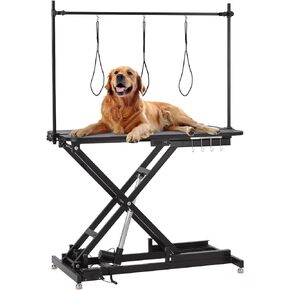47“ Electric Lift Dog Grooming Table (Black), Heavy Duty Electric Grooming Arm Table for Pets & Large Dogs Adjustable Height: 9.4"-39.4" Non-slip Desktop with Gantry Crane Set, Fixture *4 Noose*2