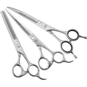 Fenice Peak 3pcs Dog Grooming Scissors Set Straight Thinning Curved Shears Stainless Steel Shears for Pet Grooming Sharp and Durable with Case Suitable for home users and Professional Groomer