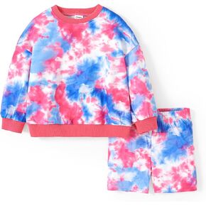 PATPAT Toddler Girl Clohtes 2 Piece Outfit Tie-dye Pullover Sweatshirt and Biker Shorts Set for Baby to Toddler Clothing Set