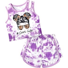 BAVADER Toddler Girl Clothes, Girls Summer Outfits Tie-Dye Cutout Crop Tank Top and Dolphin Shorts Sets Girls Clothes 2-7T