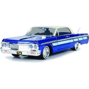 1964 Chevy Impala Lowrider Hard Top Candy Blue Metallic with Cream Top Get Low Series 1/24 Diecast Model Car by Motormax 79021