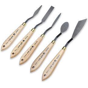 سكاكين طلاء AIT Art Select، مجموعة من 5، مصنوعة في إيطاليا، أشكال مجرفة متنوعة، شفرات من الفولاذ الكربوني مع مقابض خشبية مريحة توفر المرونة والمتانة لسهولة انتشار الطلاء in Kuwait