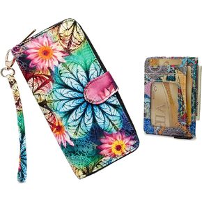 محفظة LOVESHE النسائية RFID بلوك بطاقة الائتمان على الطراز البوهيمي بسحاب حول محفظة الهاتف وبطاقة الائتمان للنساء YZ-K in Kuwait