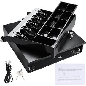 HOMOKUS Cash Register Drawer for Point of Sale System 16" Cash Drawer for Small Businesses with Removable Cash Drawer Box, 5 Bill/8 Coin Compartments Pos Systems 24V RJ11/RJ12 6Key Lock