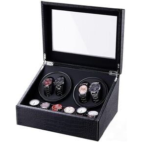 Watch Winder for Automatic Watches,Ultra Quiet Motor,4 Automatic Watches and 6 Extra Watch Storage Spaces, PU Leather Crocodile Styling