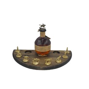 Bourbon Cork Display Half Moon Shape With Light and Glass Holders Compatible With Blanton's Horse Cork Stoppers- 3 Different Stain Options (English Chestnut)