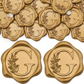 SWANGSA 50 Pack Letter S Wax Seal Stickers, Antique Gold Botanical Leaves Initial Alphabet Self-Adhesive Wax Stickers, Wedding Party Invitation Envelope Wax Seal Stickers