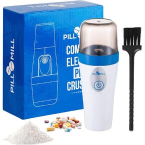 Compact Electric Pill Crusher Grinder by Pill Mill - Fine Powder Electronic Pulverizer for Small and Large Medications & Vitamin Tablets - Travel-Friendly, Comes with a Brush in Kuwait
