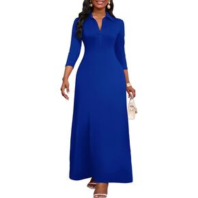 MarryUP Maxi Dresses for Women Casual V Neck 3/4 Sleeve Bodycon Long Maxi Party Holiday Dresses Semi Formal Outfits