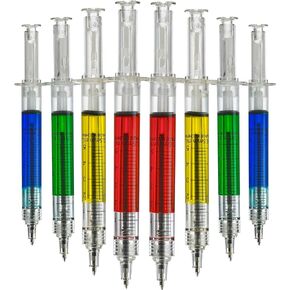 Bedwina Syringe Pens - (Bulk Pack of 24) Retractable Fun Multi Color Novelty Pen for Nurses, Nursing Student School Supplies, Birthdays, Stocking Stuffers and Toy Party Favor Gifts