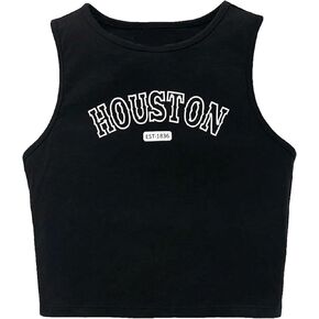 Verdusa Girl's Casual Round Neck Letter Print Tank Top Sleeveless Crop Shirts