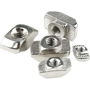 100 Pcs 3030 Series M6 T Nuts, T Slot Nut Hammer Head Fastener Nut, Nickel Plated Carbon Steel Nut for European Aluminum Profile,Drop in T Slot Nuts Assortment Kit(30-M6)