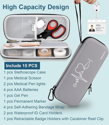 MEUUT 15 pcs Stethoscope Case Kits, Perfect Nurse Gift First Aid Kit with Stethoscope Case, Medical Scissor, Penlights with Batteries, Bandage Wraps, Badge Holders, Nurse Accessories for Nurses in Kuwait