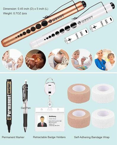 MEUUT 15 pcs Stethoscope Case Kits, Perfect Nurse Gift First Aid Kit with Stethoscope Case, Medical Scissor, Penlights with Batteries, Bandage Wraps, Badge Holders, Nurse Accessories for Nurses in Kuwait