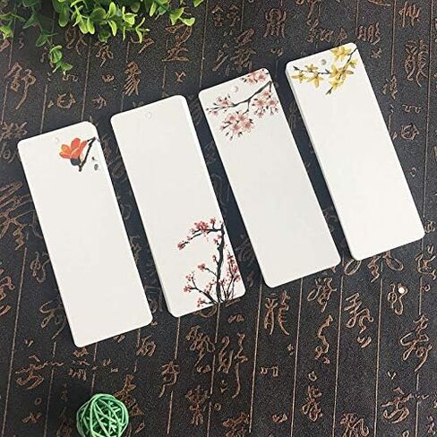 Teemico 96 Pcs Kraft Paper Blank Cardstock Bookmarks for DIY Projects and Gifts Tags, White, 5.9 by 2 inch (48Pcs Bookmarks with 48 Tassels) in Saudi Arabia