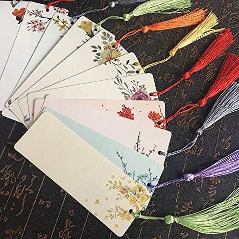 Teemico 96 Pcs Kraft Paper Blank Cardstock Bookmarks for DIY Projects and Gifts Tags, White, 5.9 by 2 inch (48Pcs Bookmarks with 48 Tassels) in Saudi Arabia