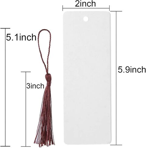 Teemico 96 Pcs Kraft Paper Blank Cardstock Bookmarks for DIY Projects and Gifts Tags, White, 5.9 by 2 inch (48Pcs Bookmarks with 48 Tassels) in Saudi Arabia