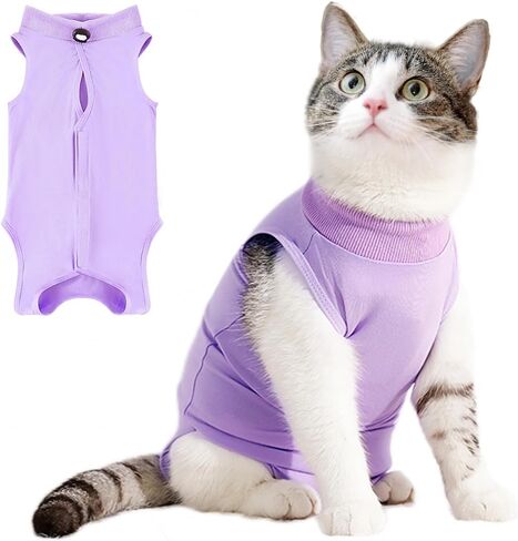 Hpetppy Cat Recovery Suit for Abdominal Wounds or Skin Diseases,Kitten Onesie for Cats After Surgery Wear Surgical Spay Suit for Female Cats Kitten Cone of Shame Alternative-Purple(S) in Kuwait