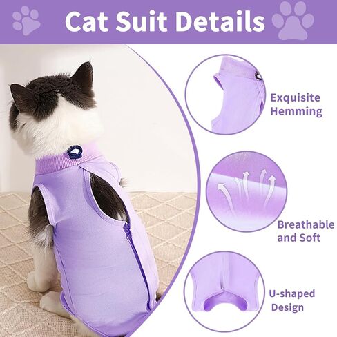 Hpetppy Cat Recovery Suit for Abdominal Wounds or Skin Diseases,Kitten Onesie for Cats After Surgery Wear Surgical Spay Suit for Female Cats Kitten Cone of Shame Alternative-Purple(S) in Kuwait