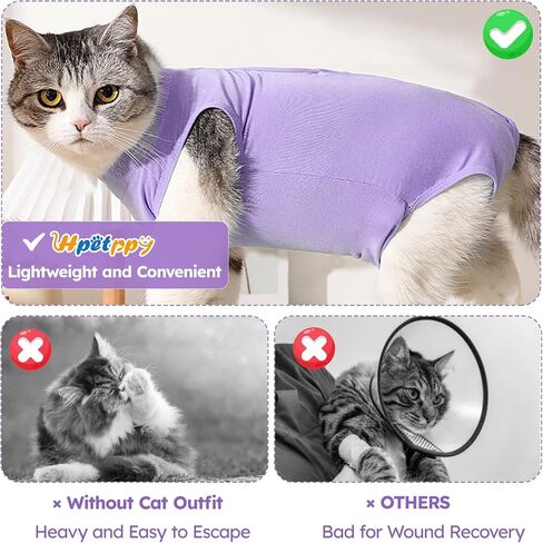 Hpetppy Cat Recovery Suit for Abdominal Wounds or Skin Diseases,Kitten Onesie for Cats After Surgery Wear Surgical Spay Suit for Female Cats Kitten Cone of Shame Alternative-Purple(S) in Kuwait