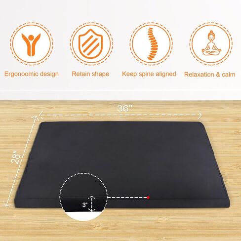 سجادة التأمل - 36 بوصة × 28 بوصة × 3 بوصة سجادة أرضية لليوجا وسادة تأمل زابوتون للركوع والجلوس وسادة أرضية كبيرة مكملة لمقعد زافو غطاء من القطن الطبيعي قابل للإزالة والغسل - أسود in Kuwait
