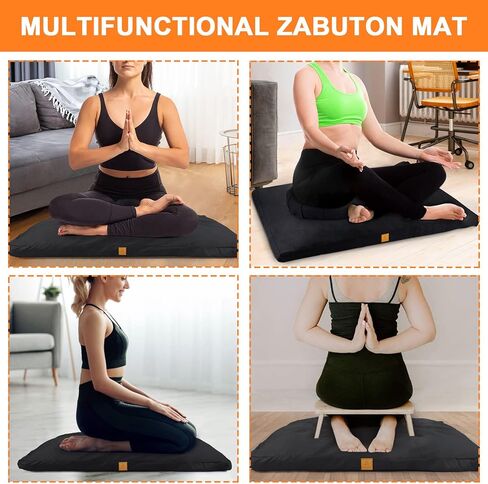 سجادة التأمل - 36 بوصة × 28 بوصة × 3 بوصة سجادة أرضية لليوجا وسادة تأمل زابوتون للركوع والجلوس وسادة أرضية كبيرة مكملة لمقعد زافو غطاء من القطن الطبيعي قابل للإزالة والغسل - أسود in Kuwait