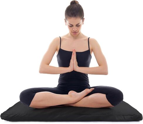 سجادة التأمل - 36 بوصة × 28 بوصة × 3 بوصة سجادة أرضية لليوجا وسادة تأمل زابوتون للركوع والجلوس وسادة أرضية كبيرة مكملة لمقعد زافو غطاء من القطن الطبيعي قابل للإزالة والغسل - أسود in Kuwait